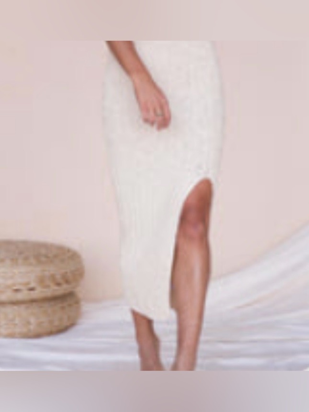 LLACIE | Katrie Ribbed Cotton Slit Skirt in Cream M